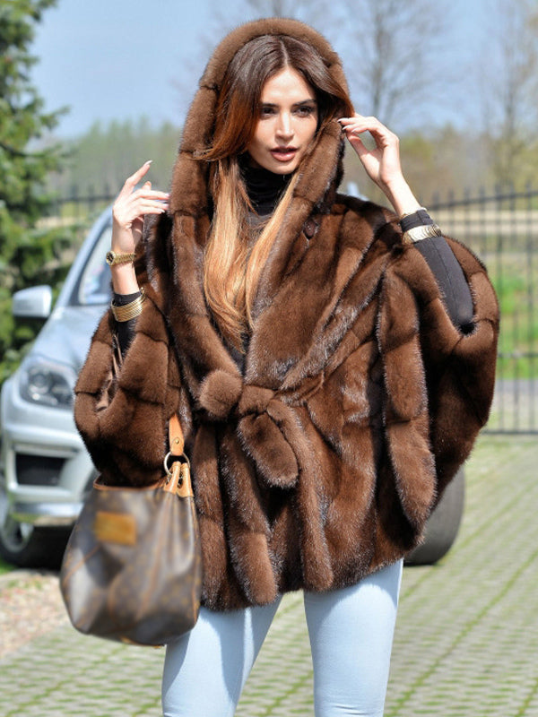 Hooded Faux Fur Coat Oversized Cape Outerwear For Winter 2026