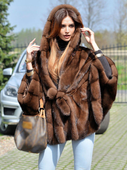 Hooded Faux Fur Coat Oversized Cape Outerwear For Winter 2026