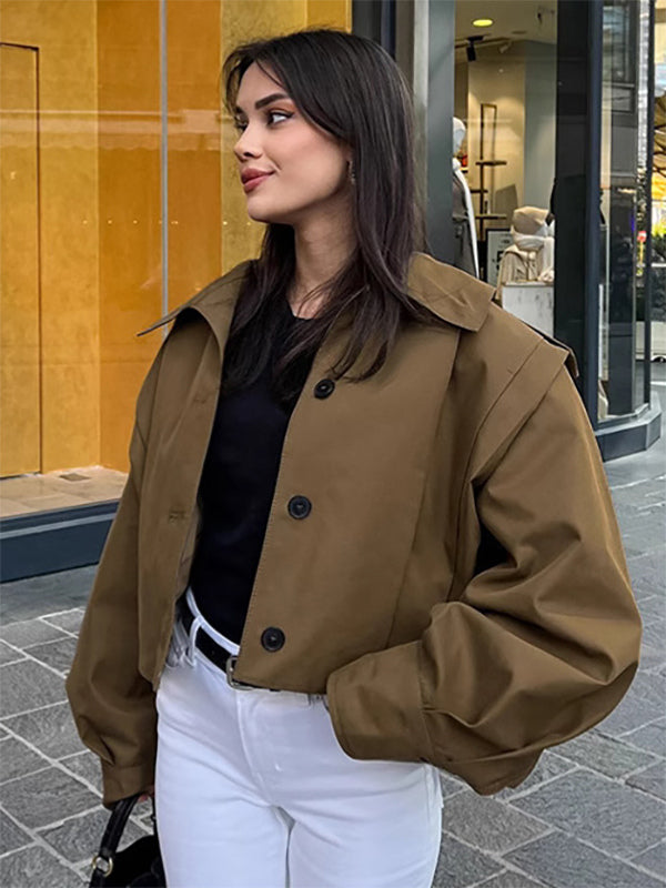 Stand Collar Cropped Jacket For Women 2026
