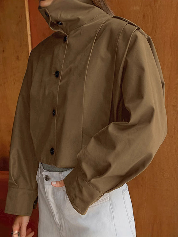 Stand Collar Cropped Jacket For Women 2026