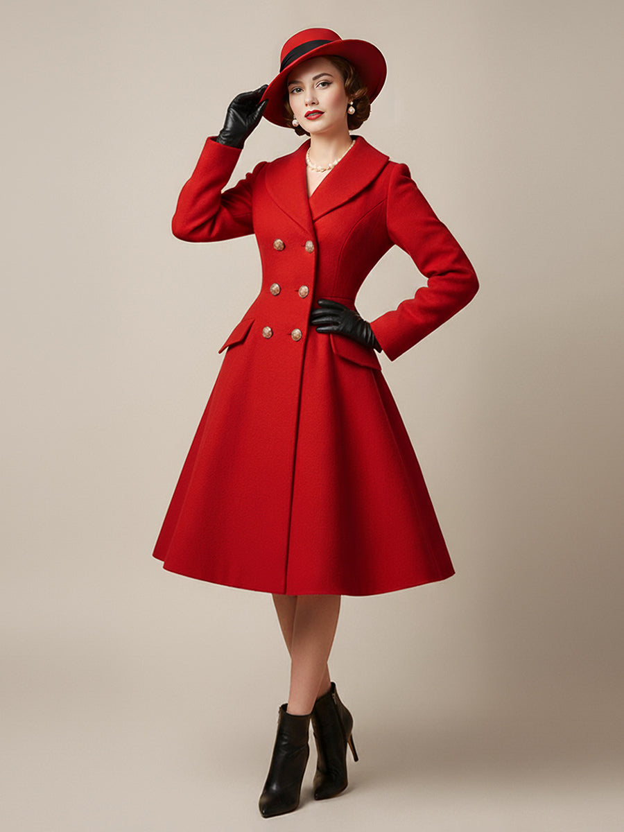 Vintage A-line Double-breasted Woolen Flared Midi Coat For Women 2026