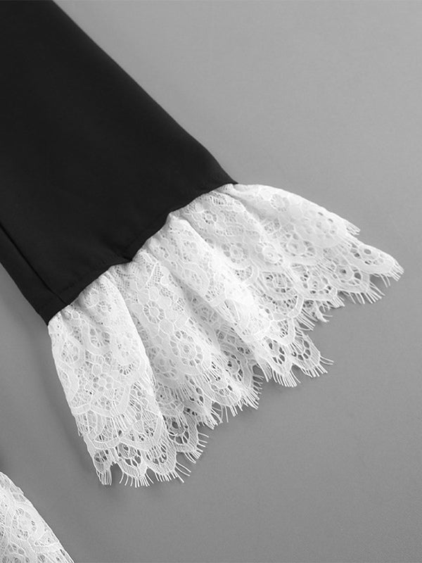 Lace Trimmed Blazer With Single-Button Closure For Women 2026