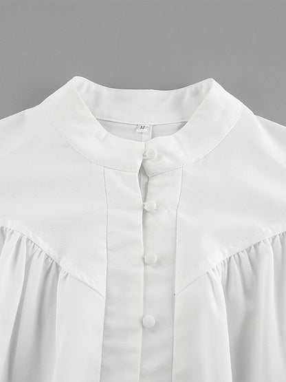 Vintage Puff Sleeve Blouse With Stand-Up Collar In Autumn For Women 2026