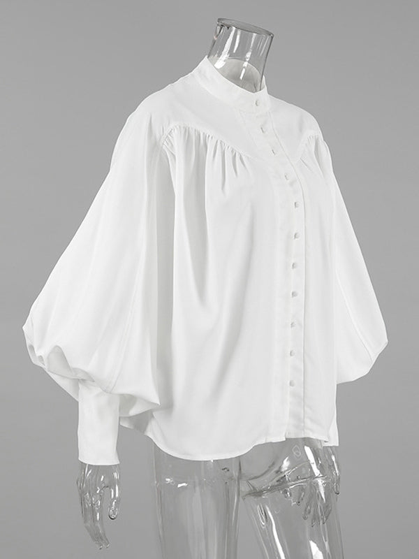 Vintage Puff Sleeve Blouse With Stand-Up Collar In Autumn For Women 2026