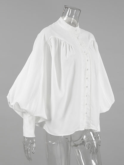 Vintage Puff Sleeve Blouse With Stand-Up Collar In Autumn For Women 2026
