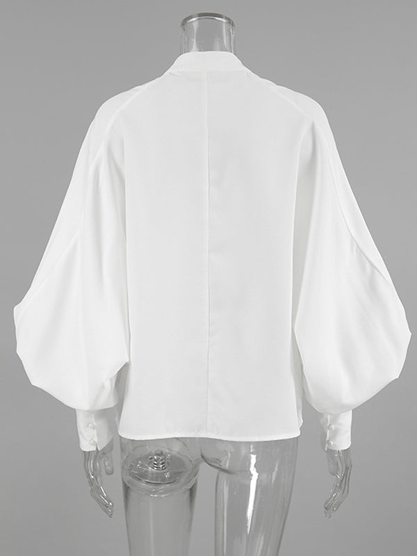 Vintage Puff Sleeve Blouse With Stand-Up Collar In Autumn For Women 2026