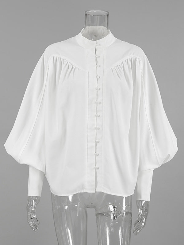 Vintage Puff Sleeve Blouse With Stand-Up Collar In Autumn For Women 2026
