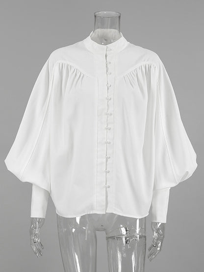 Vintage Puff Sleeve Blouse With Stand-Up Collar In Autumn For Women 2026