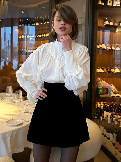 Vintage Puff Sleeve Blouse With Stand-Up Collar In Autumn For Women 2026