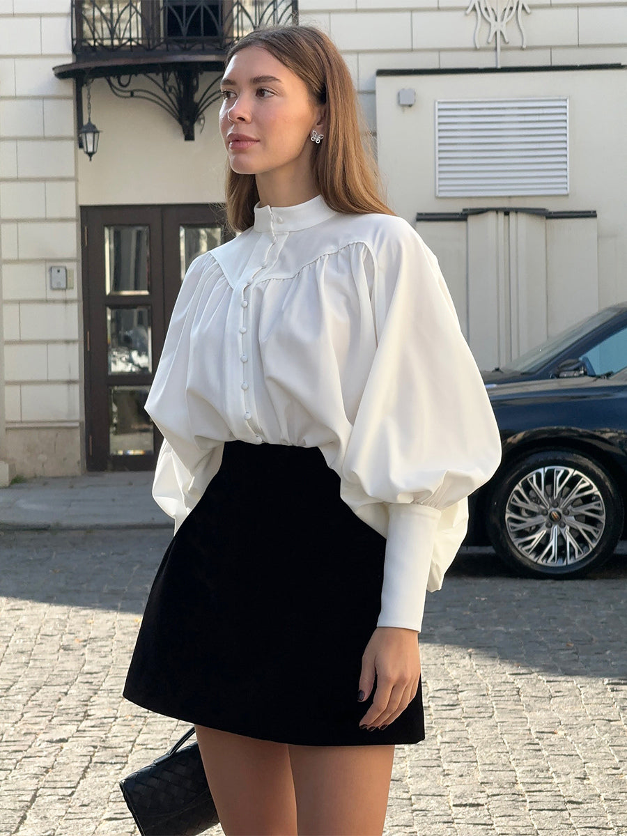Vintage Puff Sleeve Blouse With Stand-Up Collar In Autumn For Women 2026