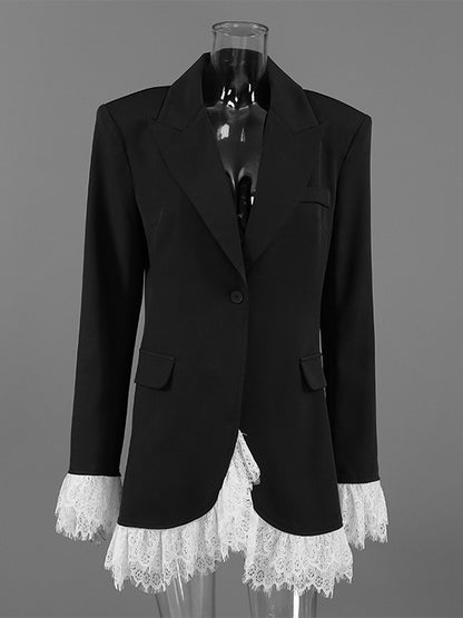Lace Trimmed Blazer With Single-Button Closure For Women 2026