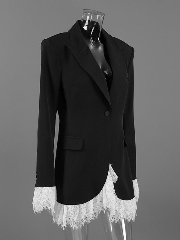 Lace Trimmed Blazer With Single-Button Closure For Women 2026