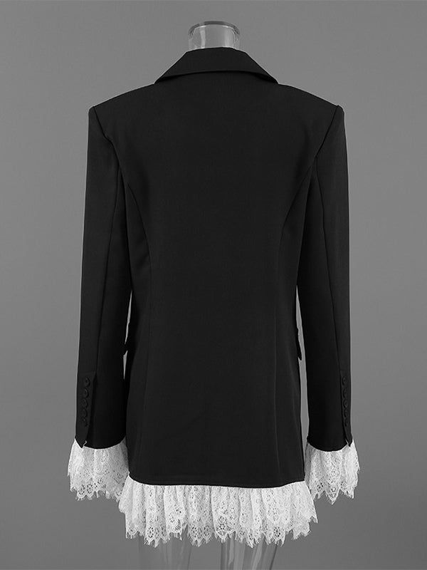 Lace Trimmed Blazer With Single-Button Closure For Women 2026