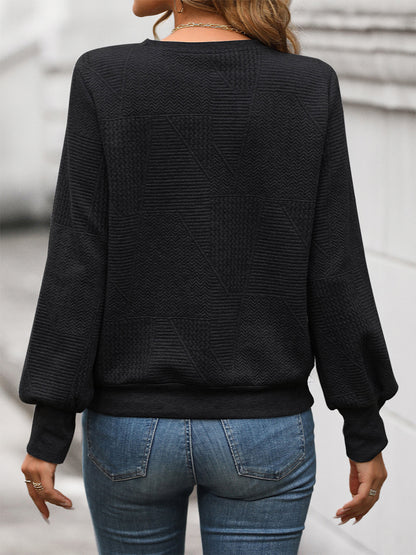 Geometric Textured Top With Puff Sleeves For Women 2026