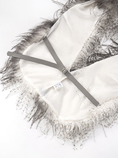 Faux Fur Backless Hooded Top With Fringe Hem For Women 2026
