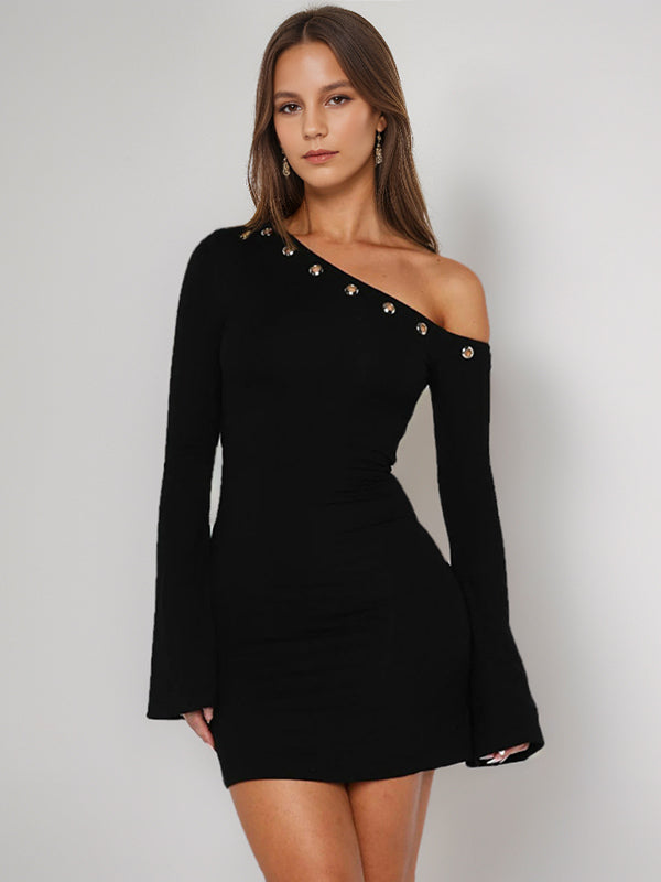 Asymmetric Shoulder Bodycon Mini Dress For Women 2026