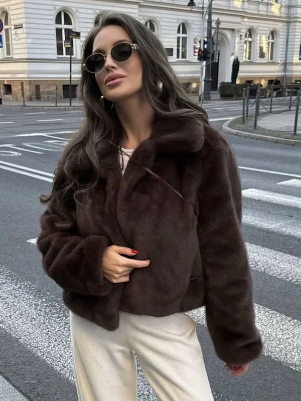 Eco-friendly Faux Fur Jacket With Classic Lapel For Women 2026