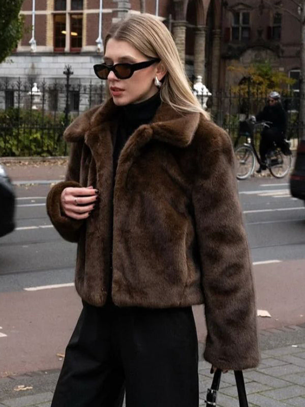 Eco-friendly Faux Fur Jacket With Classic Lapel For Women 2026