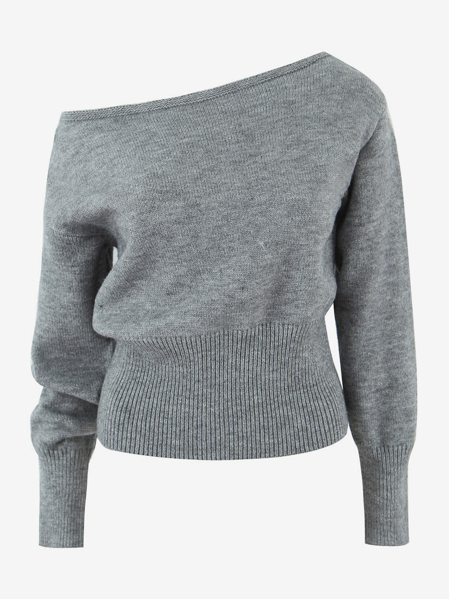 Asymmetric Pullover Sweater With Ribbed Waist And Lantern Sleeves For Women 2026