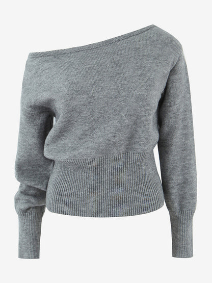 Asymmetric Pullover Sweater With Ribbed Waist And Lantern Sleeves For Women 2026