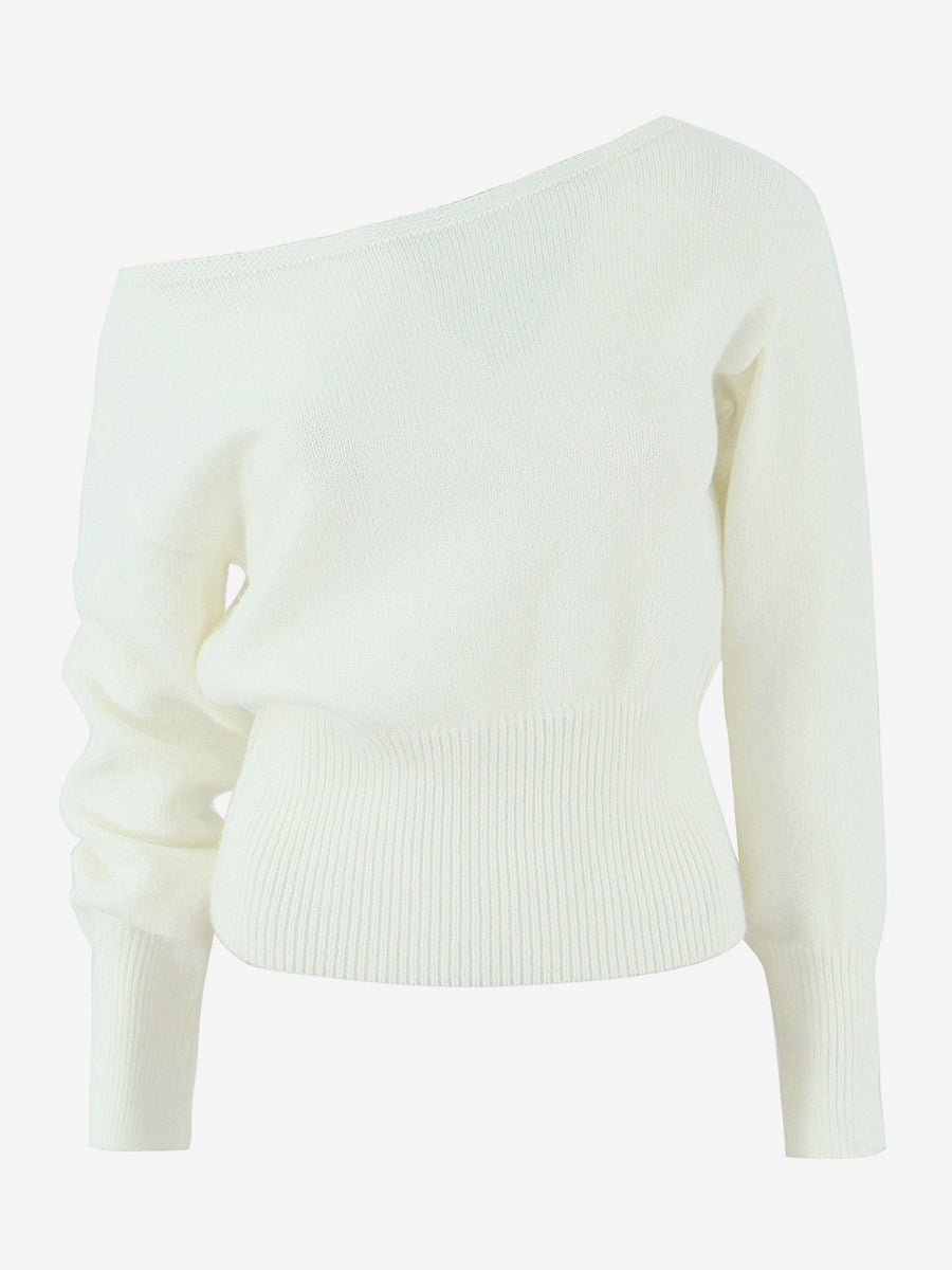 Asymmetric Pullover Sweater With Ribbed Waist And Lantern Sleeves For Women 2026