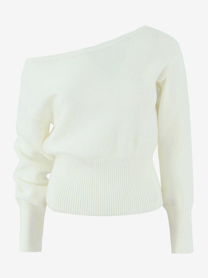 Asymmetric Pullover Sweater With Ribbed Waist And Lantern Sleeves For Women 2026