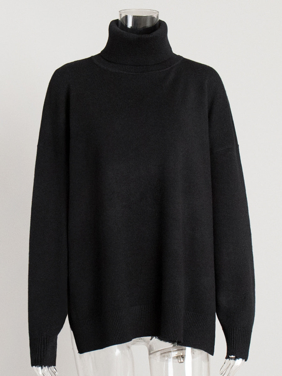 Oversized Turtleneck Pullover Sweater With Side Slits For Women 2026