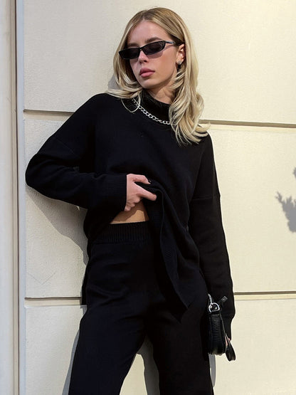 Oversized Turtleneck Pullover Sweater With Side Slits For Women 2026