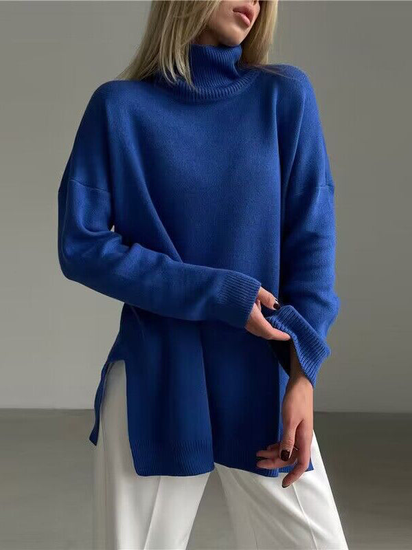 Oversized Turtleneck Pullover Sweater With Side Slits For Women 2026