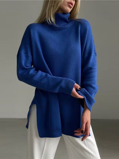 Oversized Turtleneck Pullover Sweater With Side Slits For Women 2026