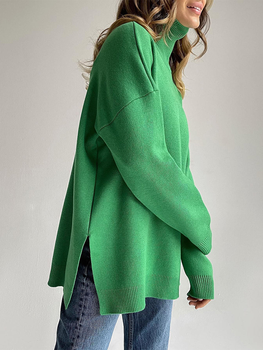 Oversized Turtleneck Pullover Sweater With Side Slits For Women 2026