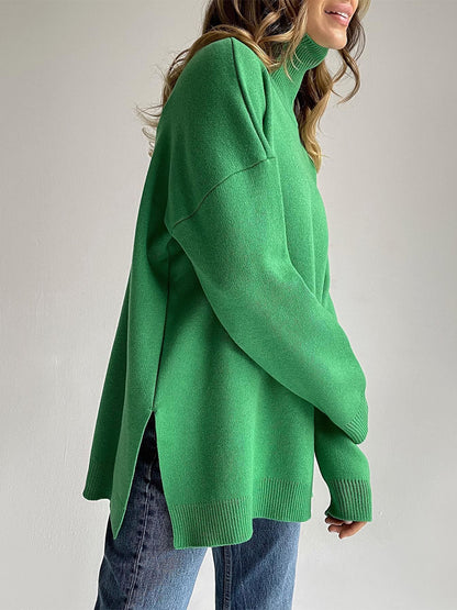 Oversized Turtleneck Pullover Sweater With Side Slits For Women 2026