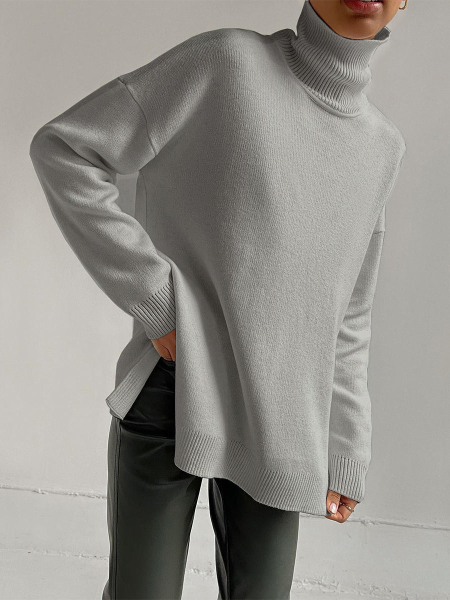 Oversized Turtleneck Pullover Sweater With Side Slits For Women 2026
