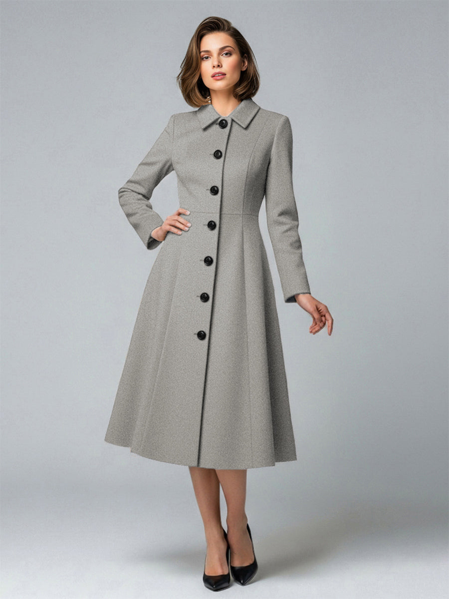 Woolen A-Line Midi Coat With Shirt Collar For Women 2026