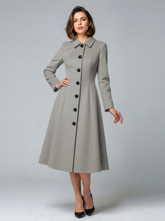 Woolen A-Line Midi Coat With Shirt Collar For Women 2026