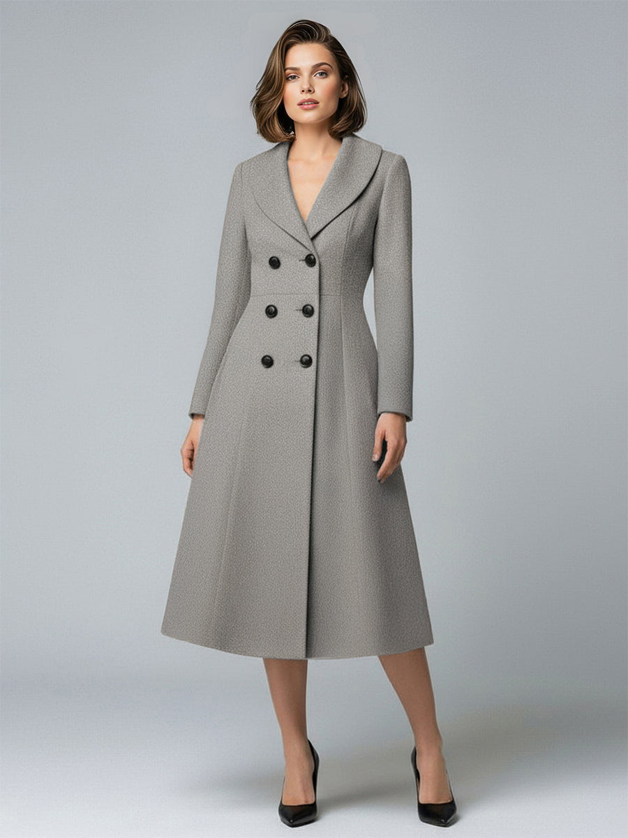 Woolen Double-Breasted A-line Midi Coat With Shawl Collar For Women 2026