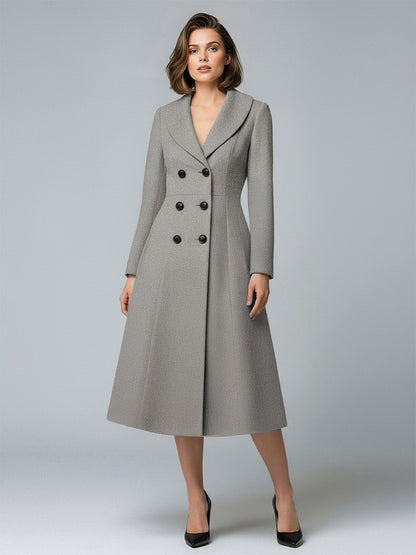 Woolen Double-Breasted A-line Midi Coat With Shawl Collar For Women 2026