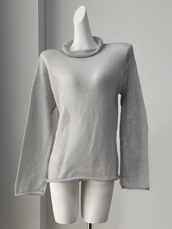 Long Sleeve See-through Knit Tops For Women 2026