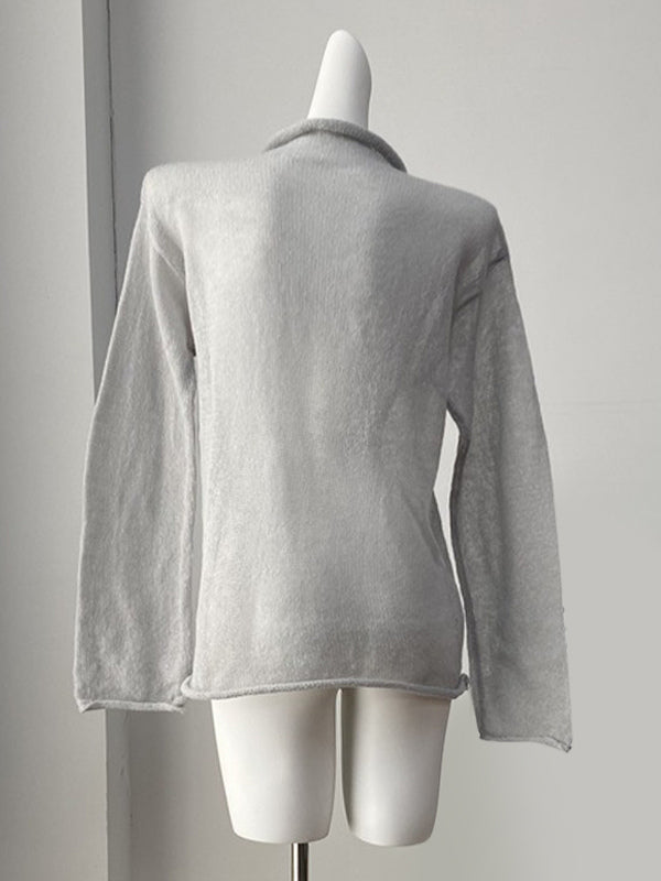Long Sleeve See-through Knit Tops For Women 2026