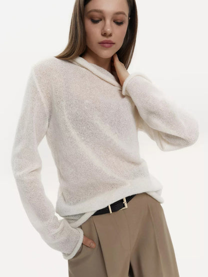 Long Sleeve See-through Knit Tops For Women 2026