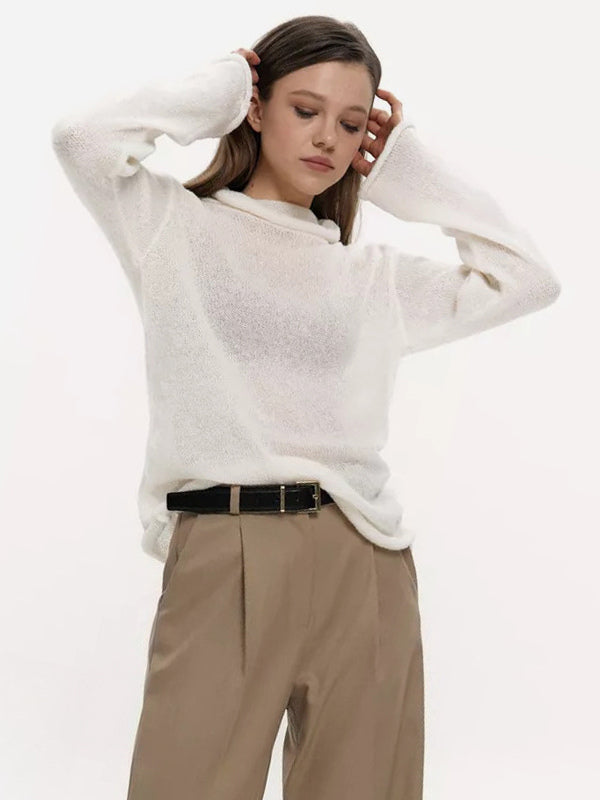 Long Sleeve See-through Knit Tops For Women 2026