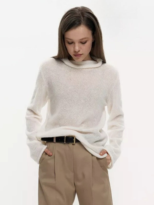 Long Sleeve See-through Knit Tops For Women 2026
