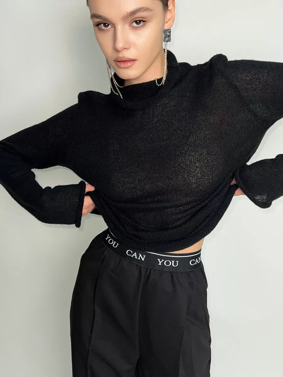 Long Sleeve See-through Knit Tops For Women 2026