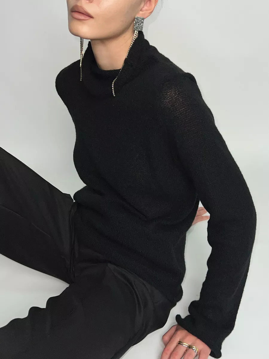 Long Sleeve See-through Knit Tops For Women 2026