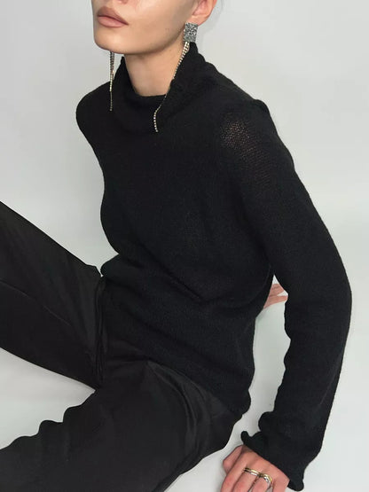 Long Sleeve See-through Knit Tops For Women 2026