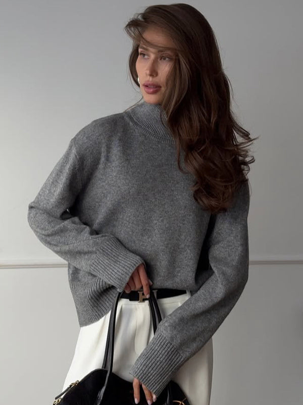 Cowl Neck Solid Color Knit Pullover Sweater For Women 2026
