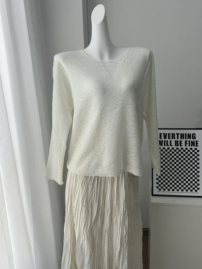 Distressed Neck Knit Pullover Sweater With Sequins For Women 2026
