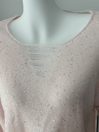 Distressed Neck Knit Pullover Sweater With Sequins For Women 2026
