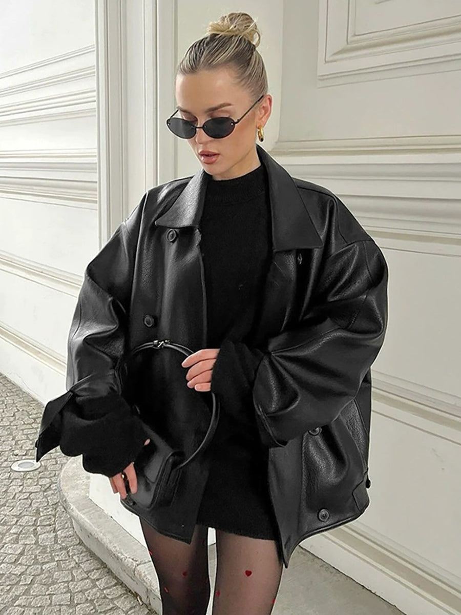 Faux Leather Relaxed Fit Retro Jacket For Women 2026