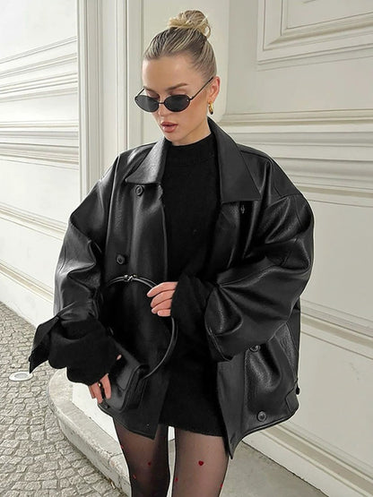 Faux Leather Relaxed Fit Retro Jacket For Women 2026